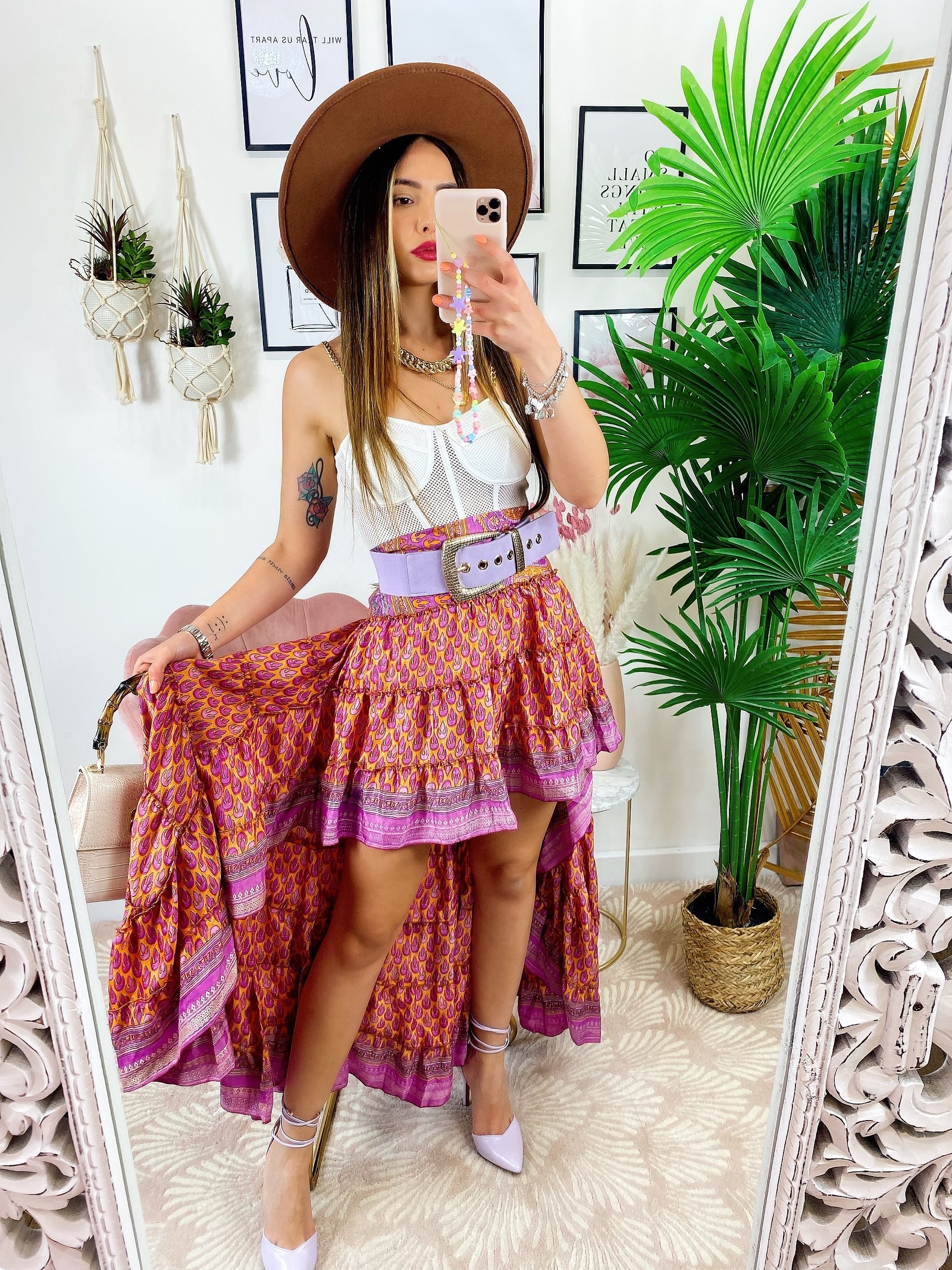 Gonna asimmetrica fuxia arancio