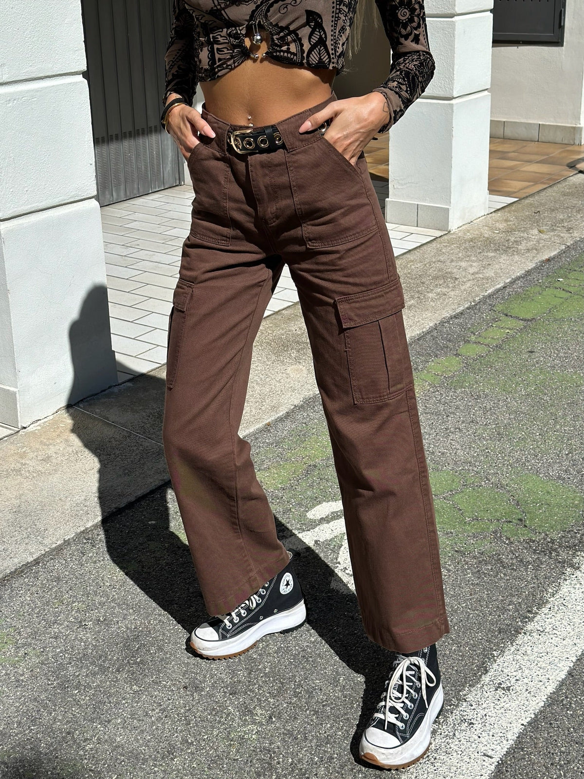 Pantalone cargo choco