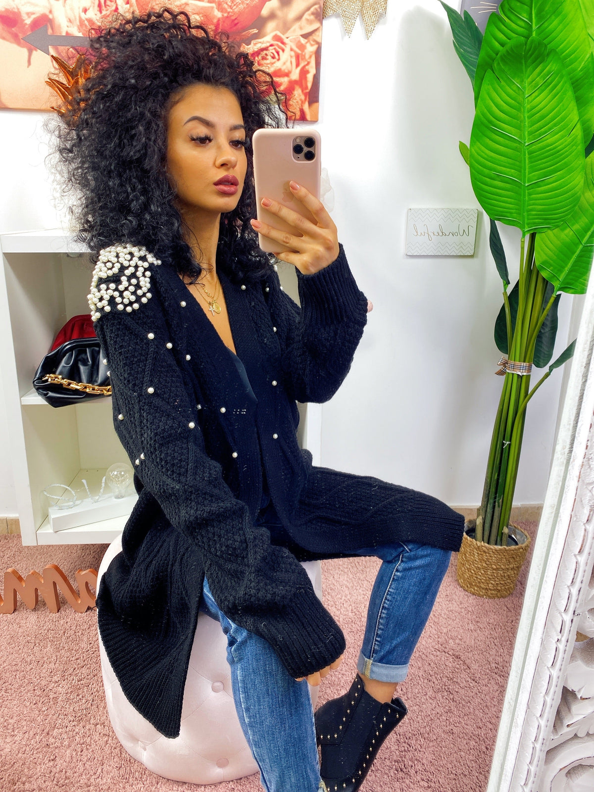Cardigan lungo con perle