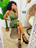 Abito a balze in cotone verde