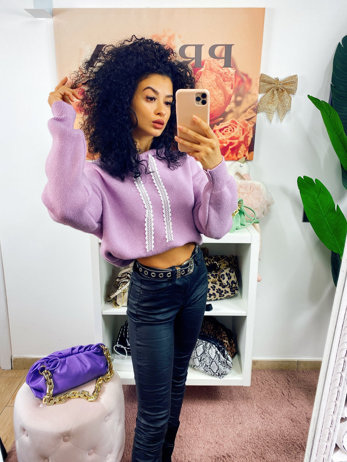 Felpa in maglia lilla