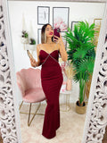 Abito lungo con dettaglio in strass Bordeaux