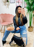 Bomber crop in ecopelle Nero