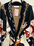 Cardigan frange e cinta con cavallo nero