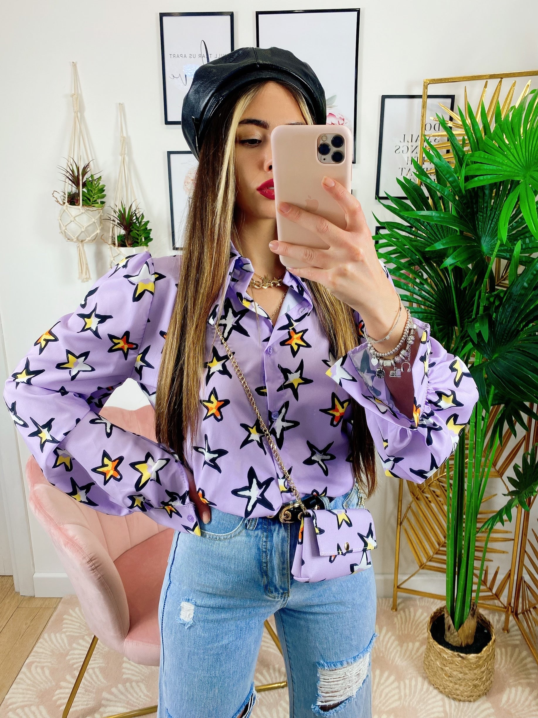 Camicia Lilla con Stelle e borsetta inclusa