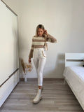 Leggins in eco-pelle con catene bianco