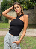 Top con incrocio sul collo nero