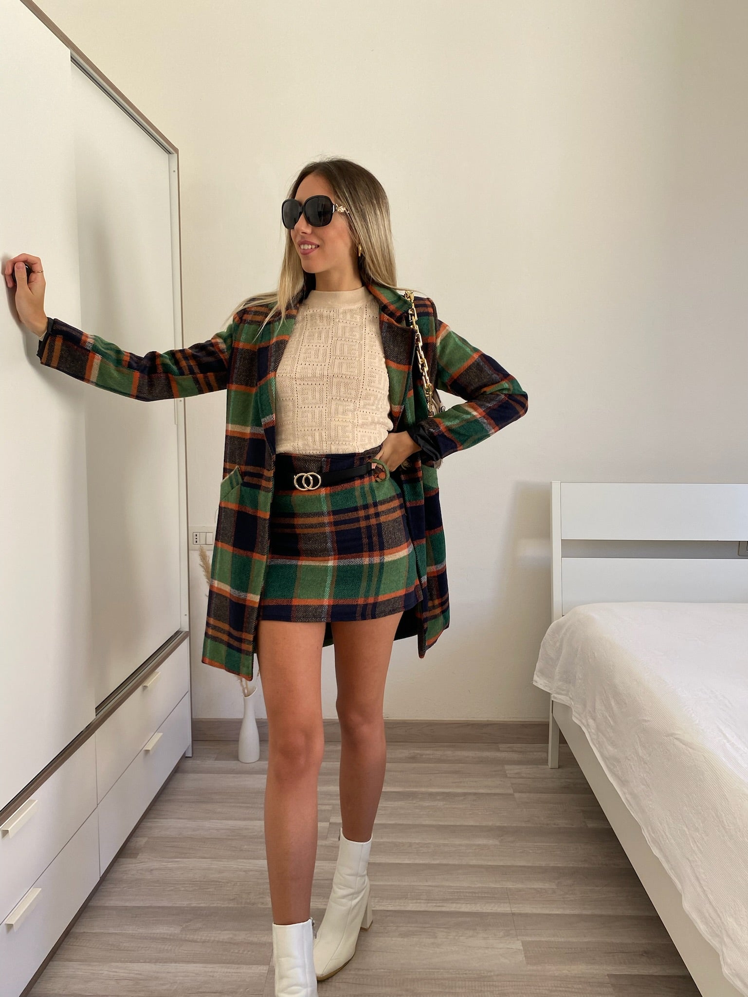 Cappotto check trama verde