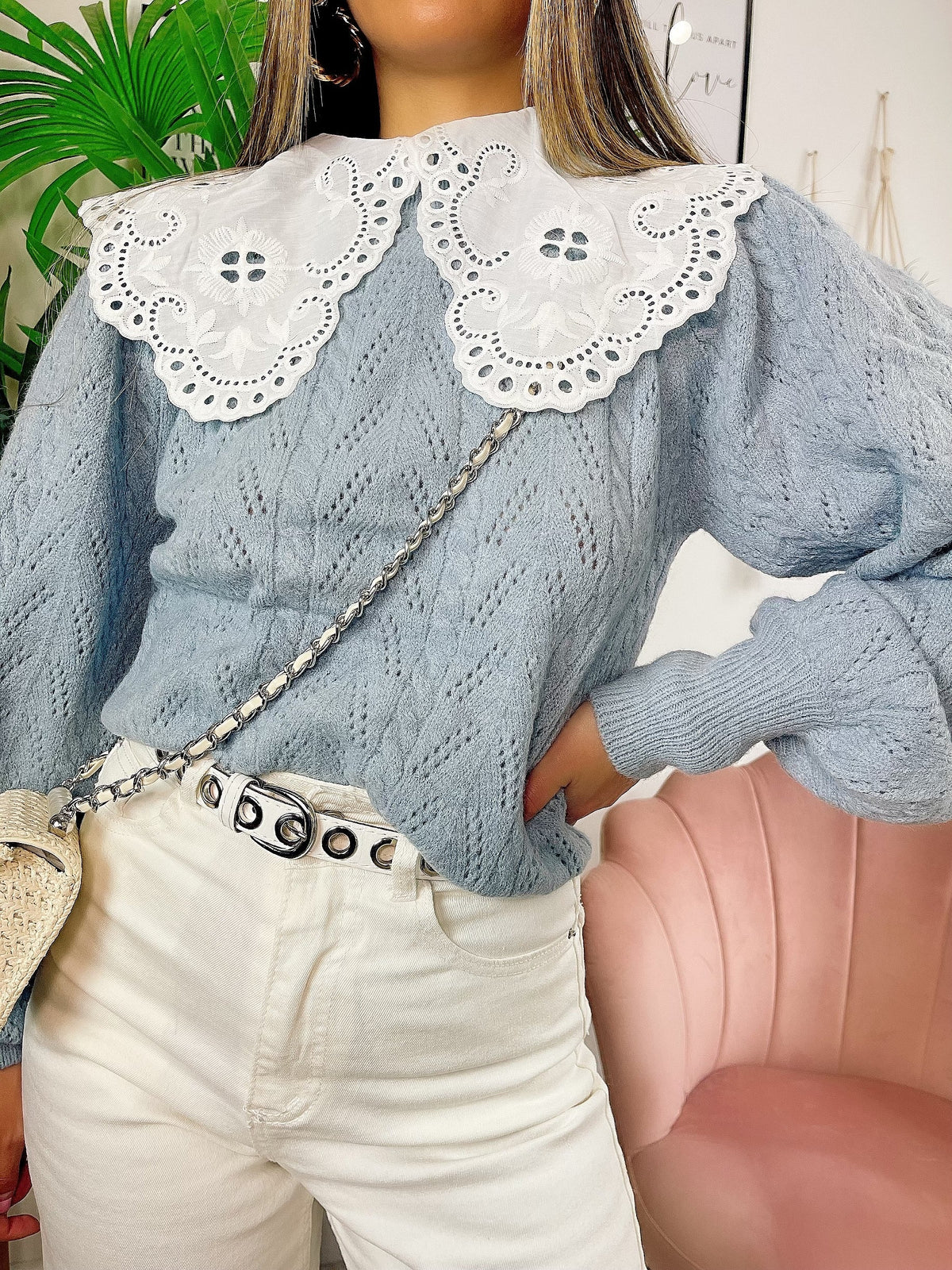 Maglione top quality collo Camicetta celeste
