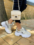 Sneakers Beige  con dettaglio pitonato