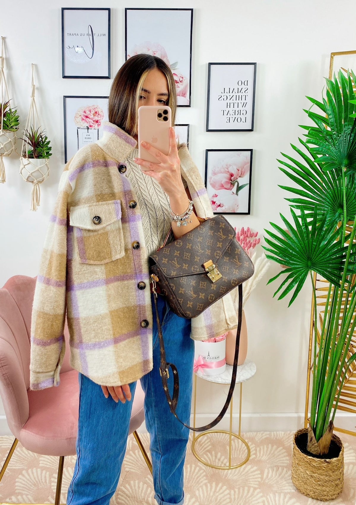 Giacca a quadri Beige/Lilla