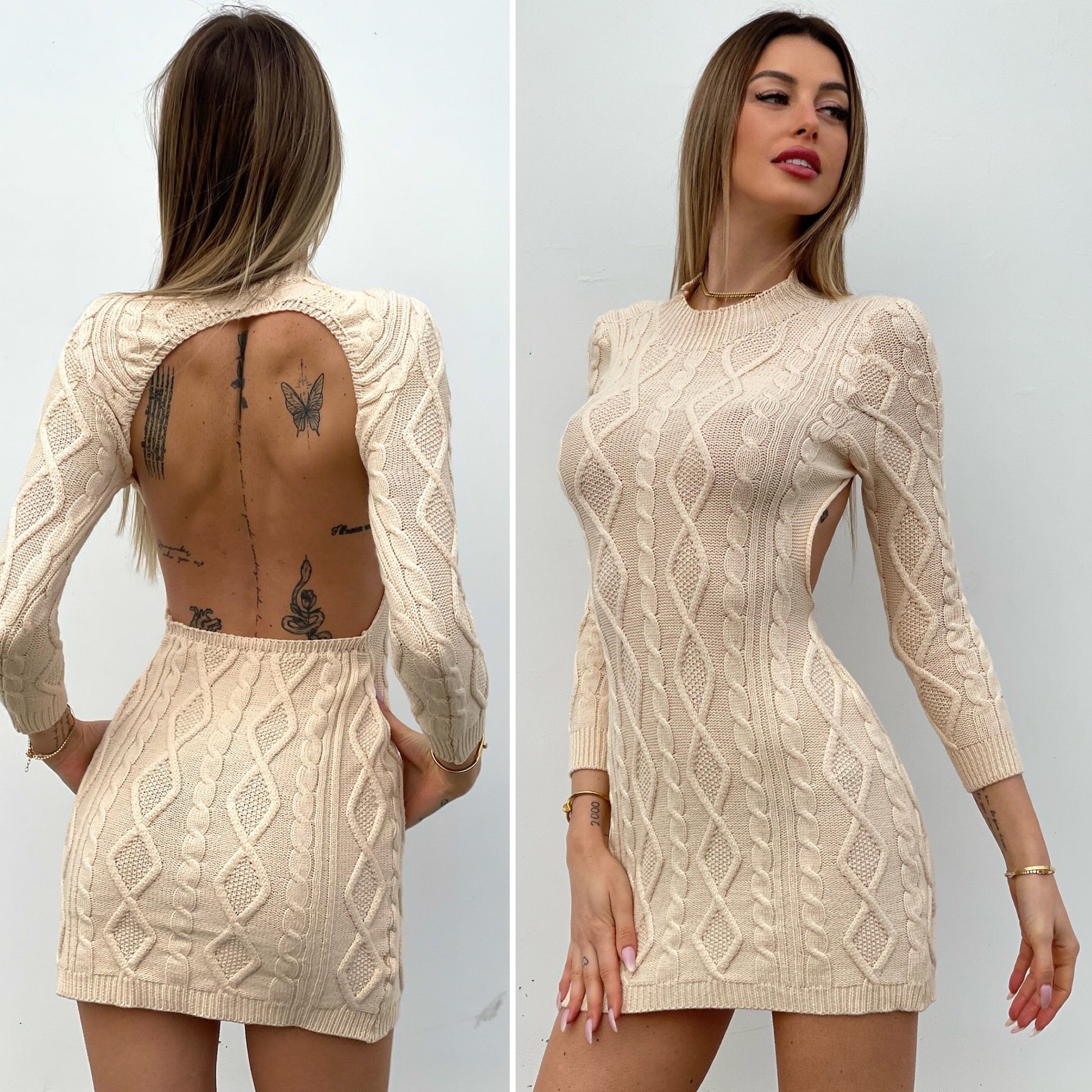 Abito a trecce schiena aperta beige