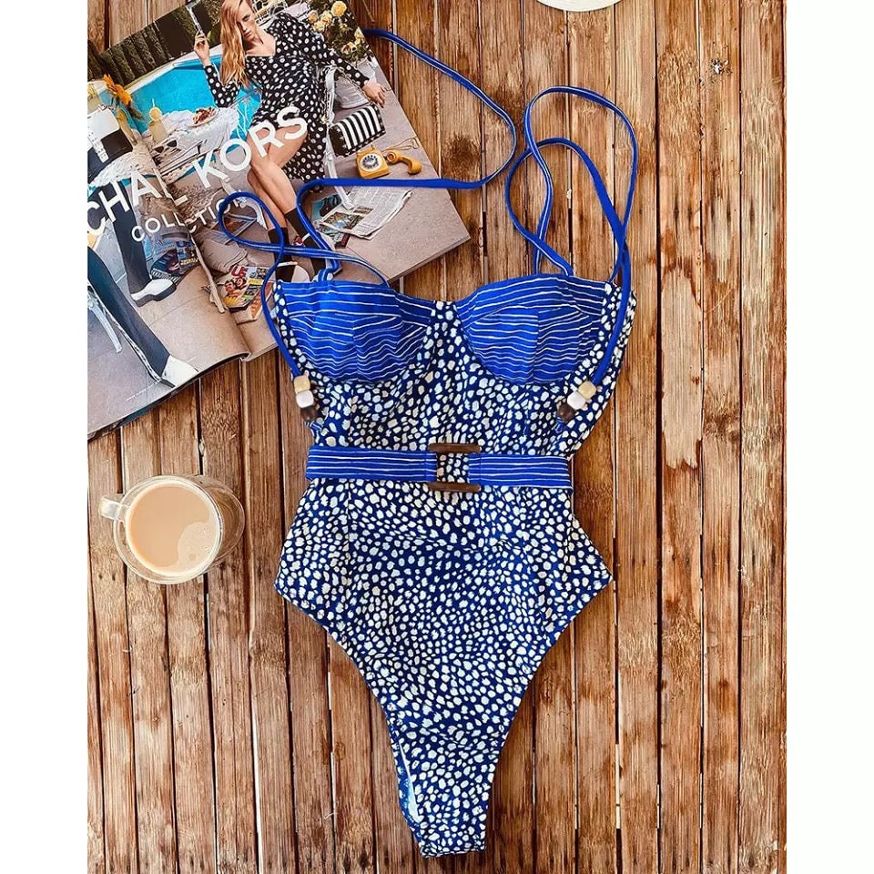 Body intero blu a pois bianchi