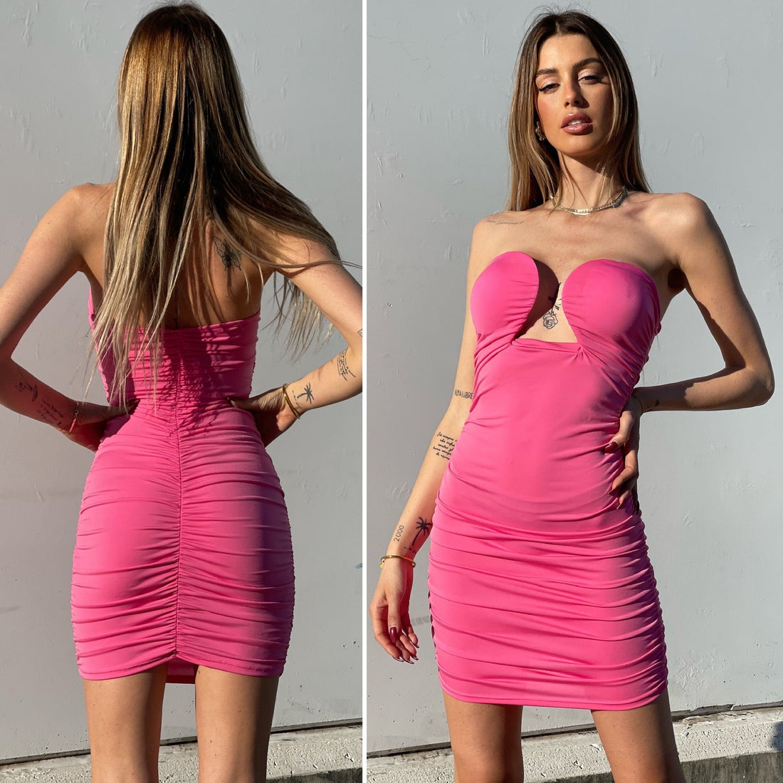 Abito aderente sensual rosa