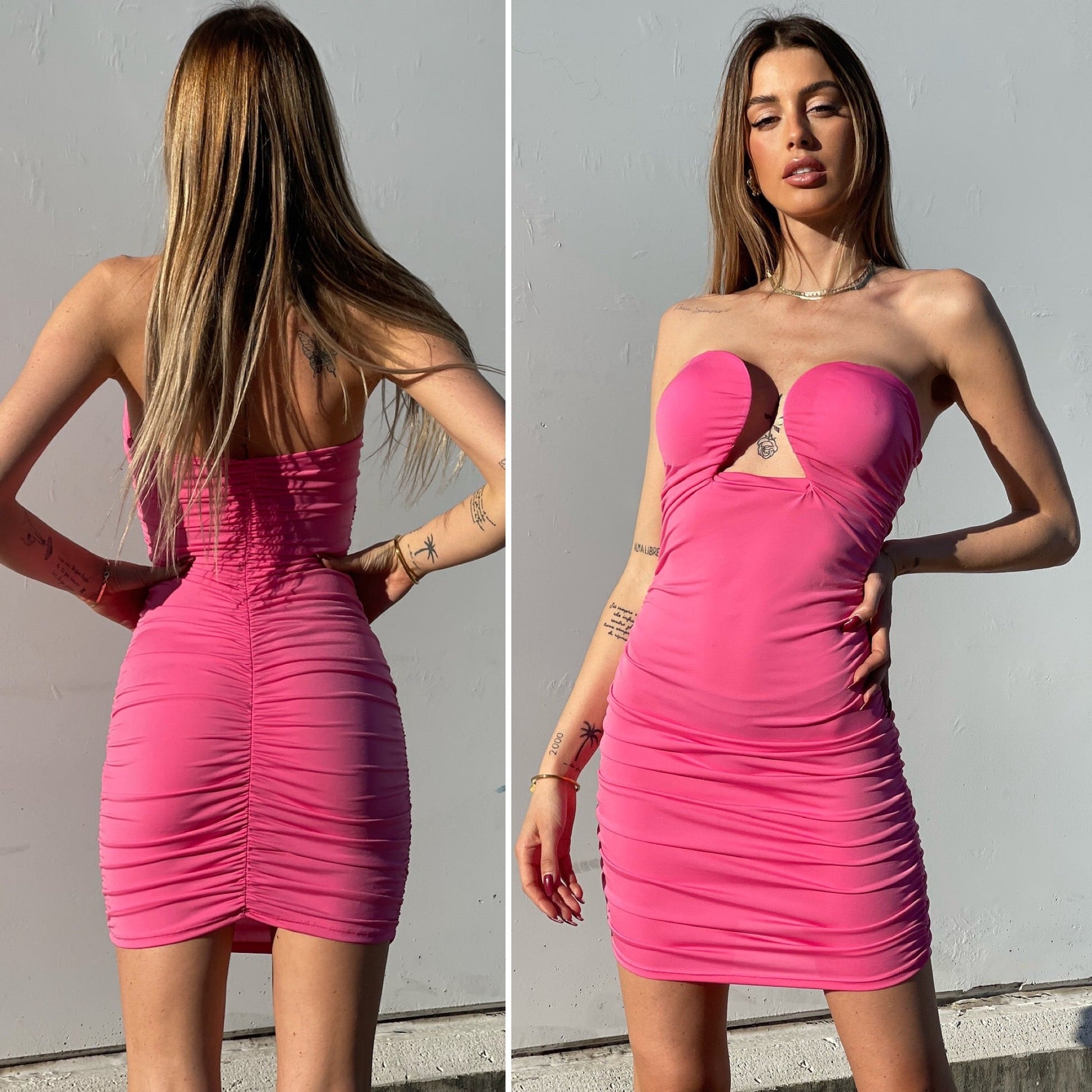 Abito aderente sensual rosa