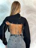 Giacca in jeans nero con frange