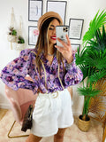 Camicia fiorata con ricami base lilla