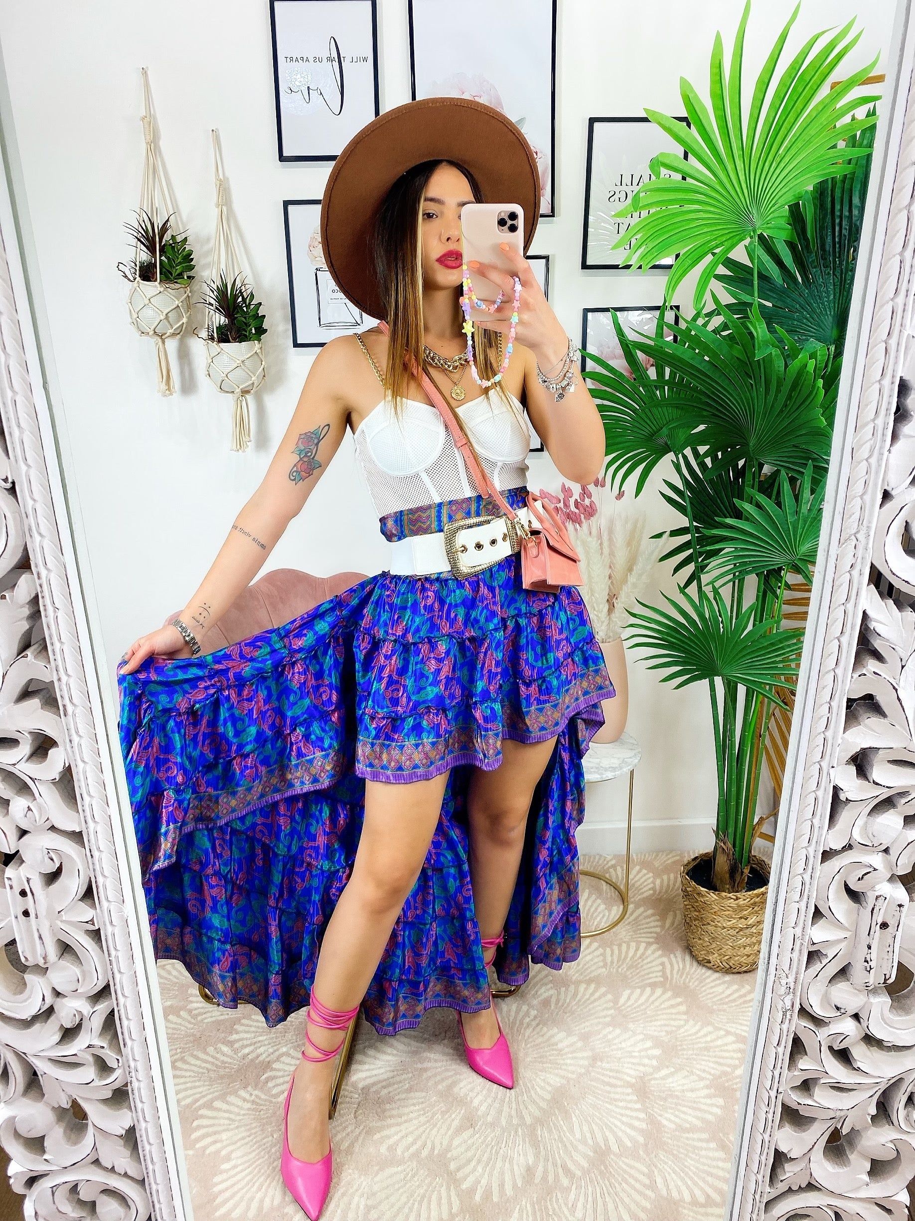 Gonna asimmetrica blu e Fuxia
