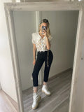 Camicia bianca a manica corta con fiori