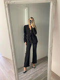 Completo giacca e pantalone frange paillettes nero