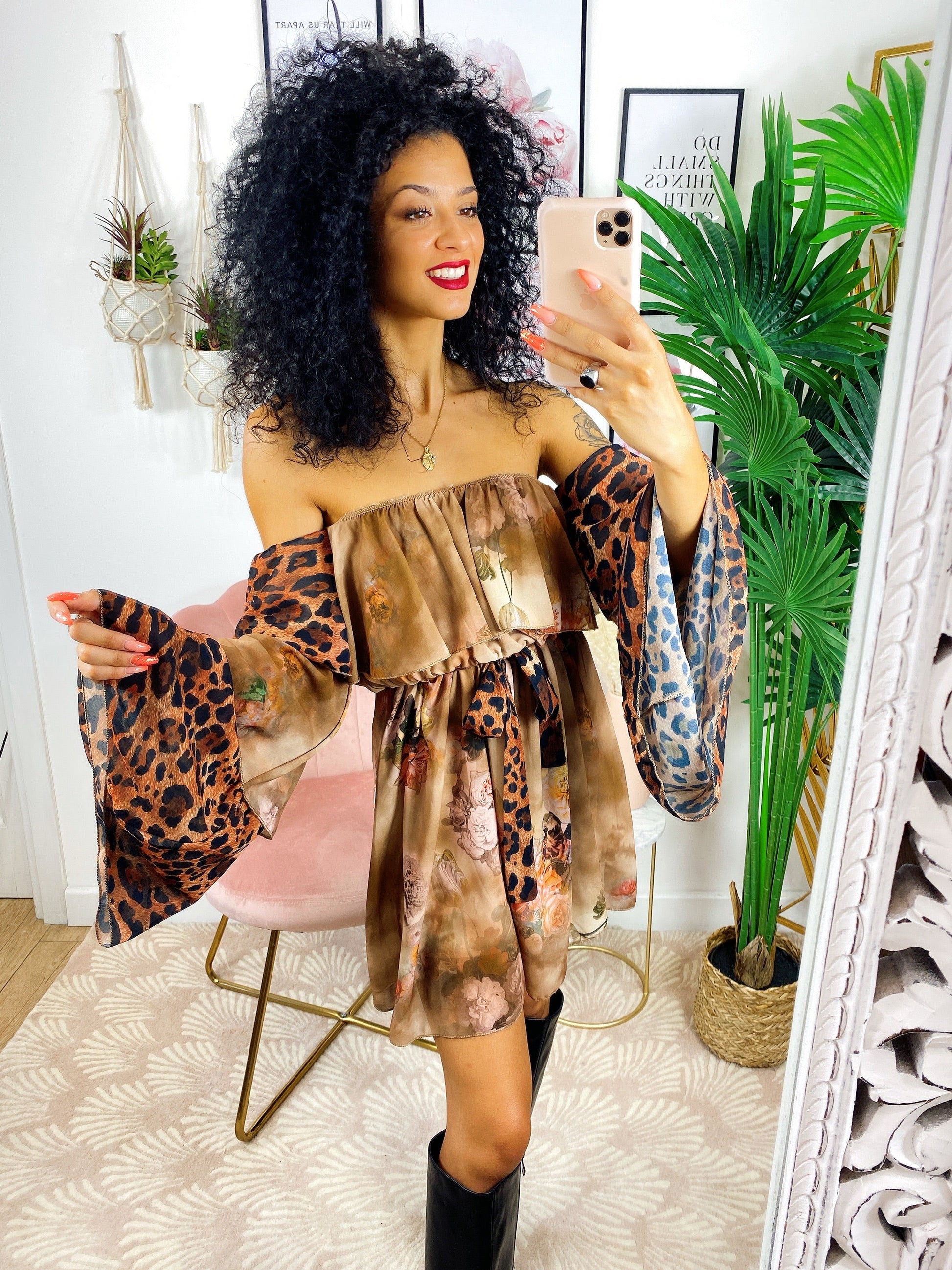 Abito a kimono maculato beige