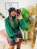 Maglione con collo alto e trecce crop verde