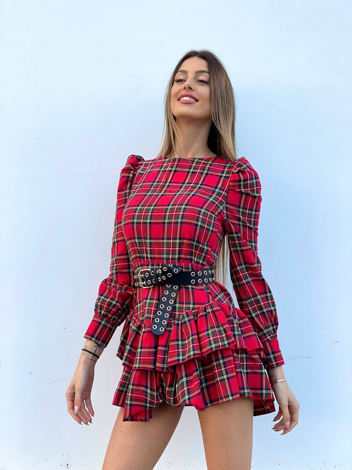Abito scozzese con balze