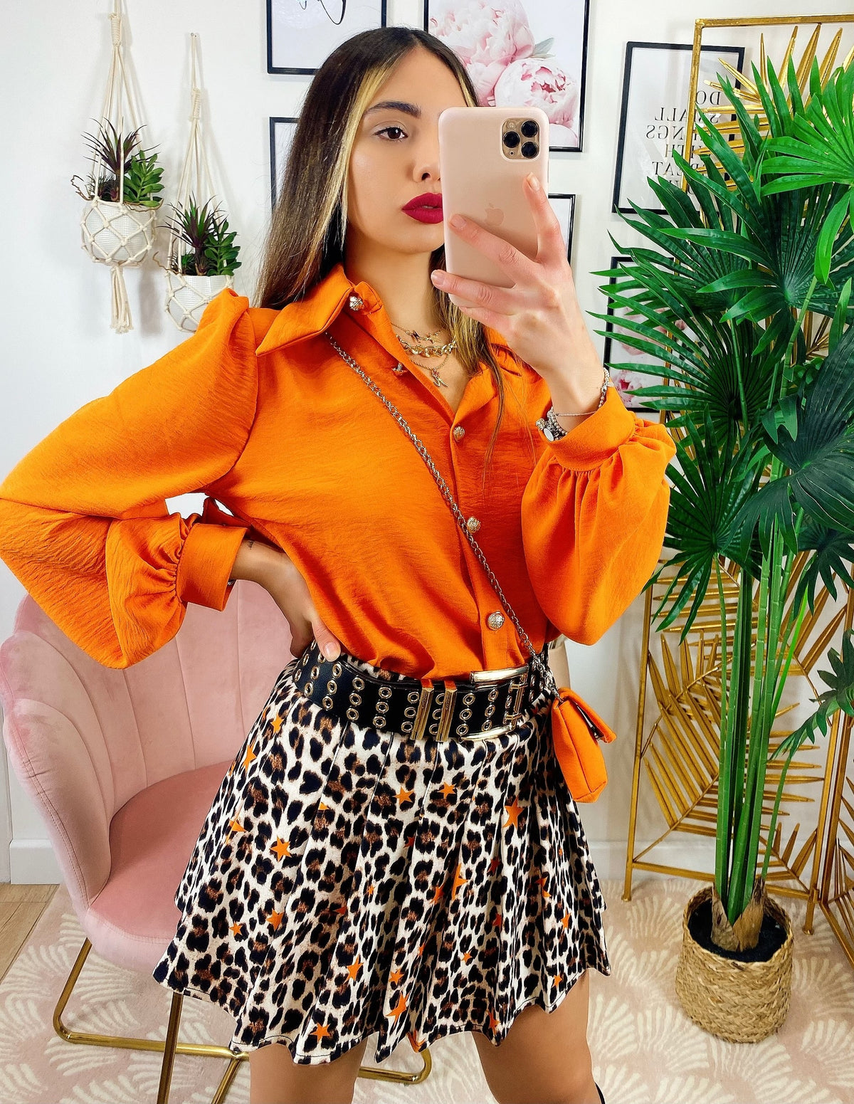 Camicia con bottoni gold arancio