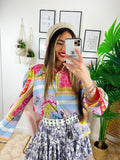 Camicia etnica dettaglio fucsia con borsetta
