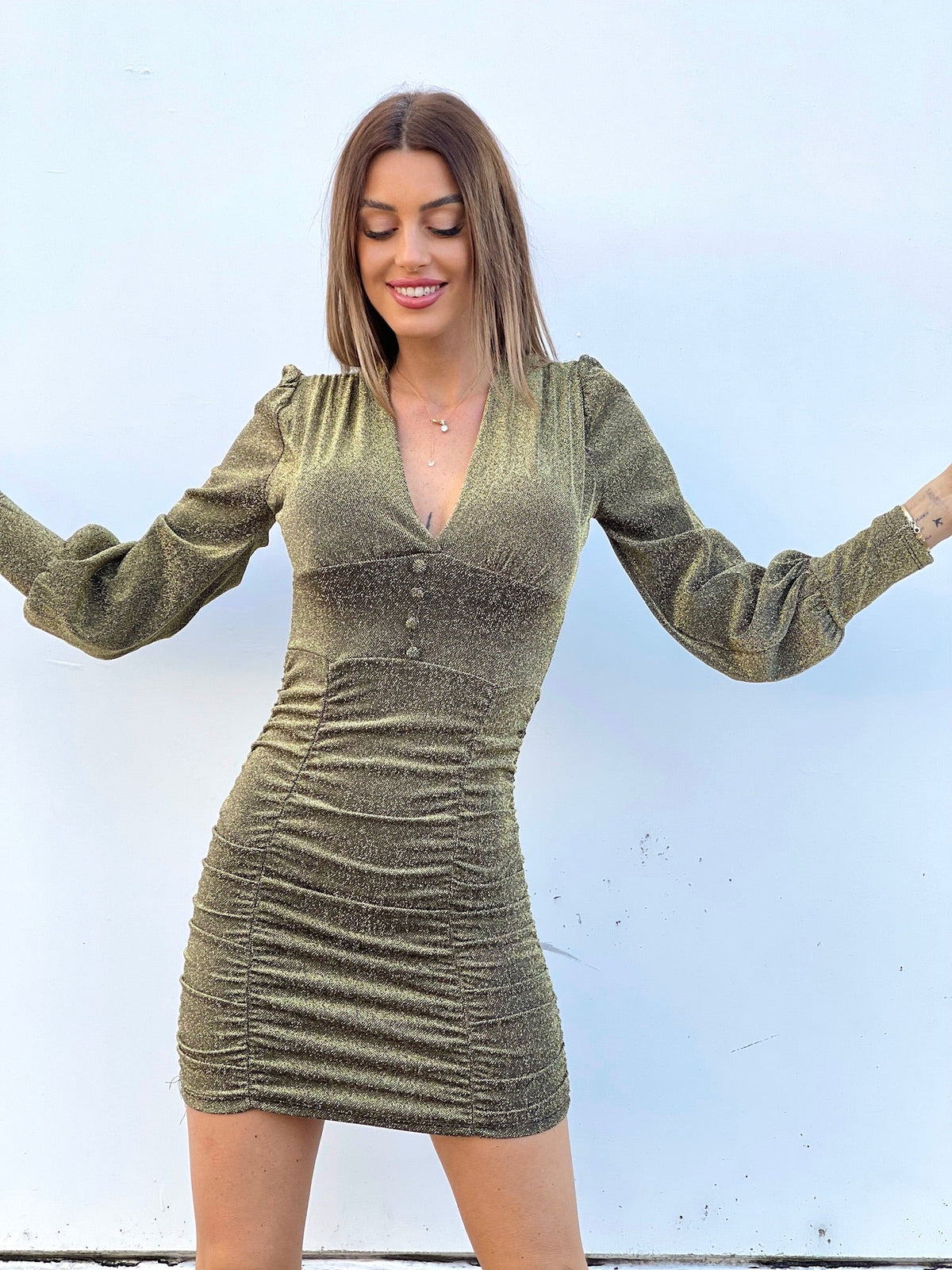 Abito glitter Oro con bottoncini