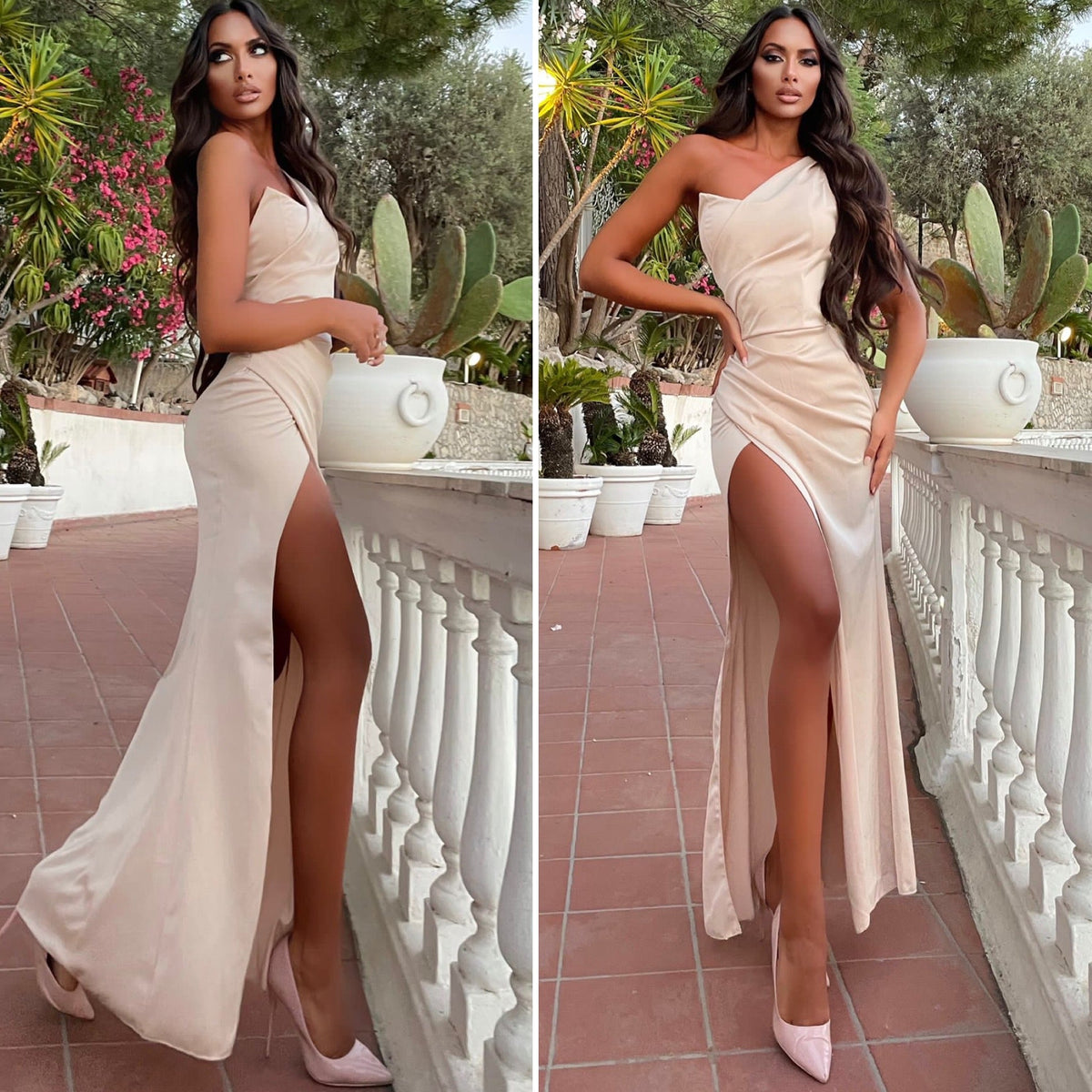 Abito monospalla beige