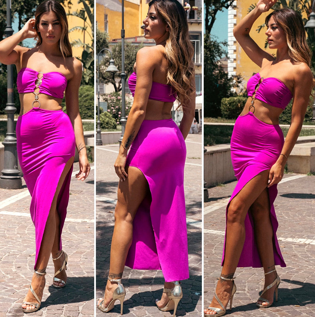 Abito a fascia con dettaglio gioiello peonia