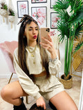 Completo Short e felpa Beige