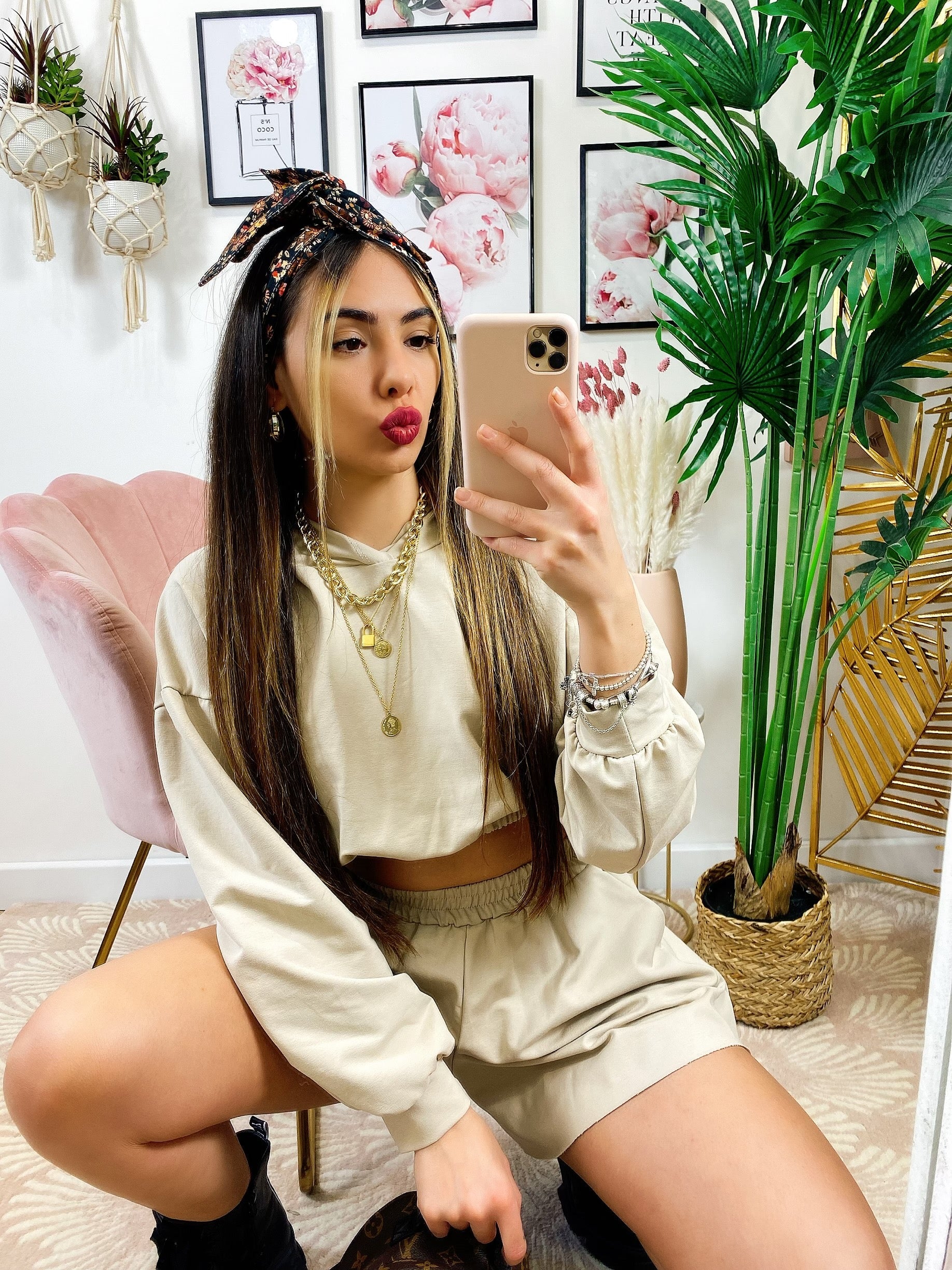 Completo Short e felpa Beige