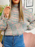 Maglione coloratissimo dettaglio celeste