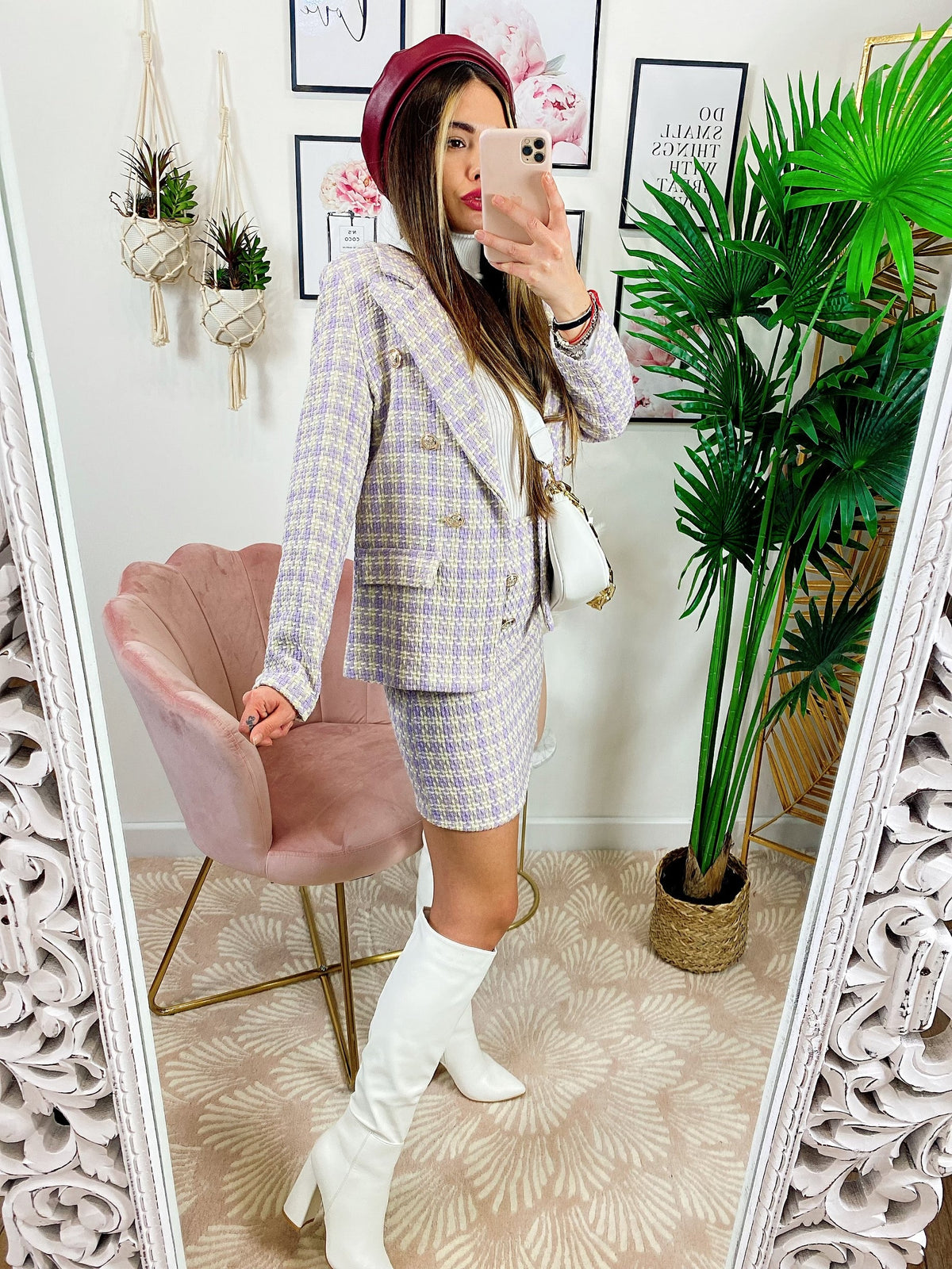 Completo in tweed Gonna e giacca lilla