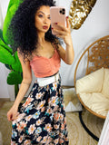 Maxi gonna in raso con fiori multicolore