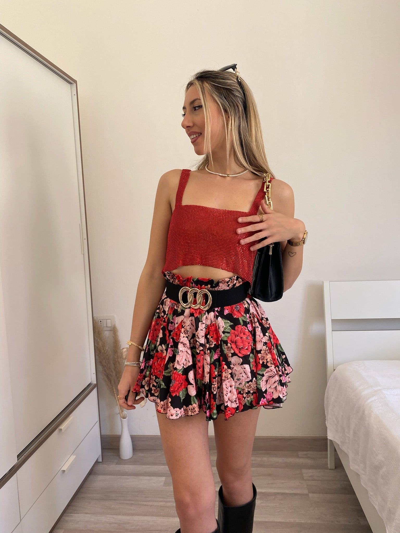 Top luxsequin rosso