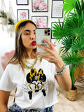 T-shirt con stampa fiocco maculata