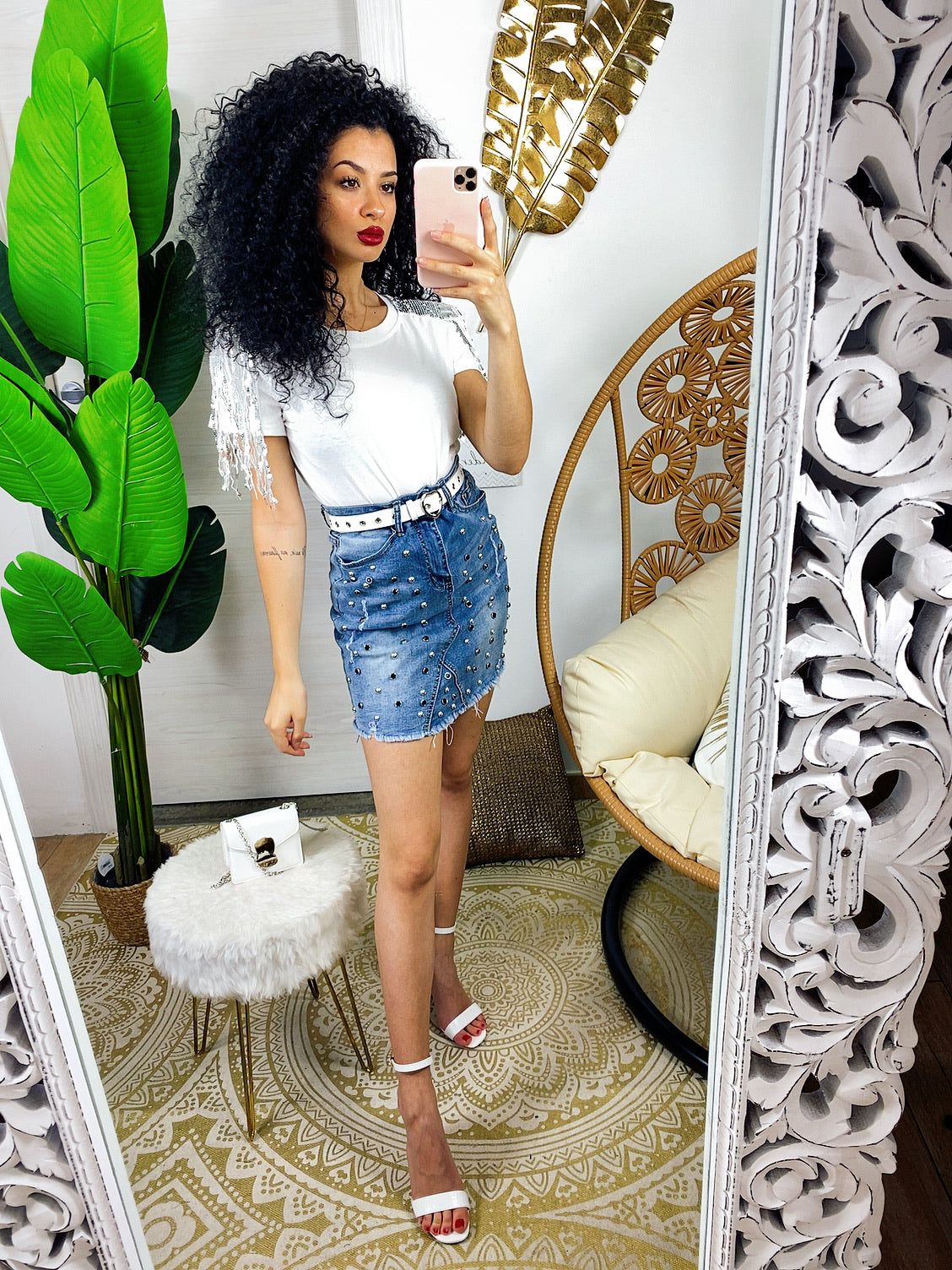 Gonna di jeans con borchie