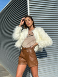 Short in ecopelle Camel con cintura