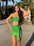 Completo top e gonna paillettes verde