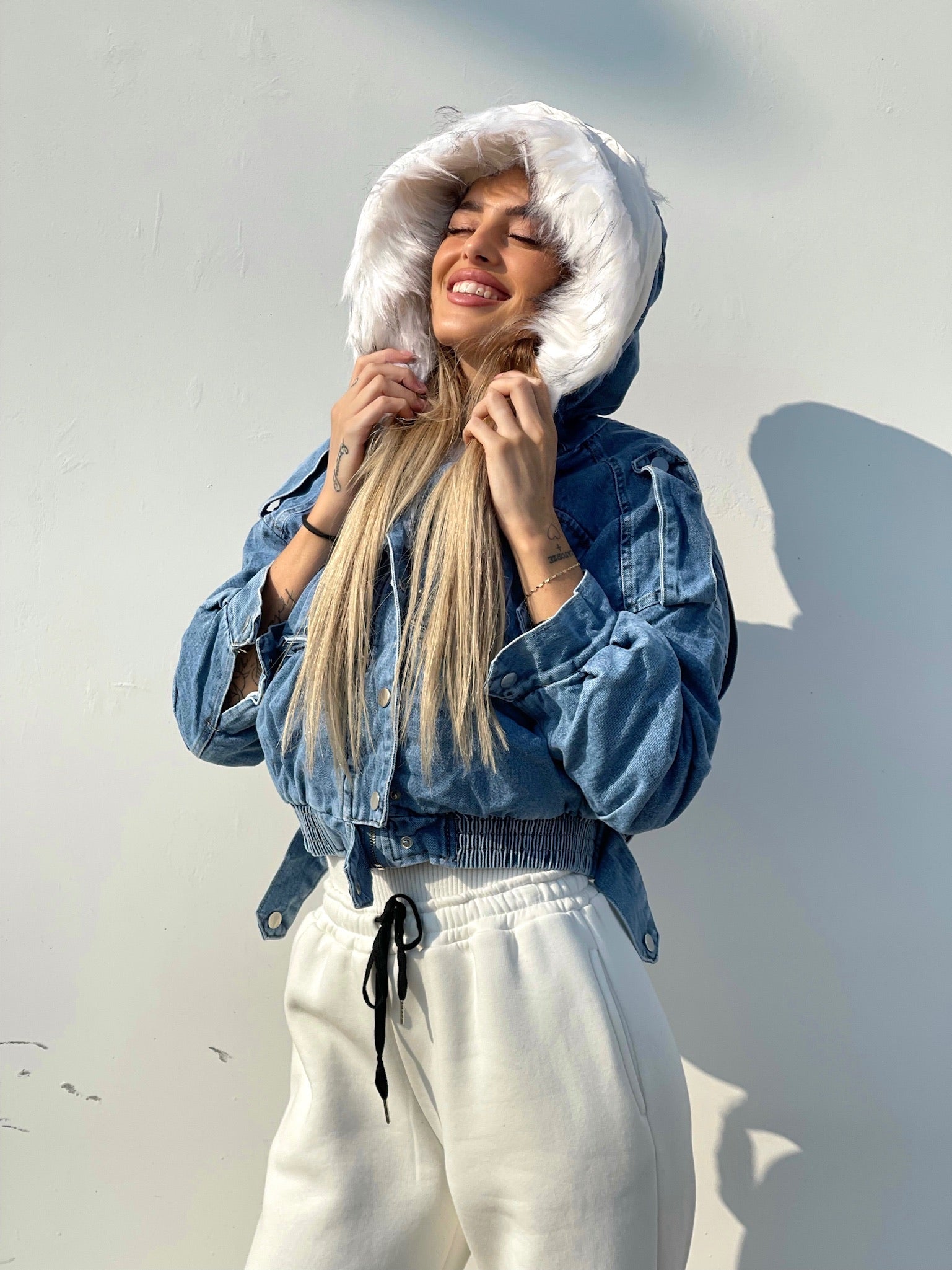 Giubbotto jeans con eco-pelo