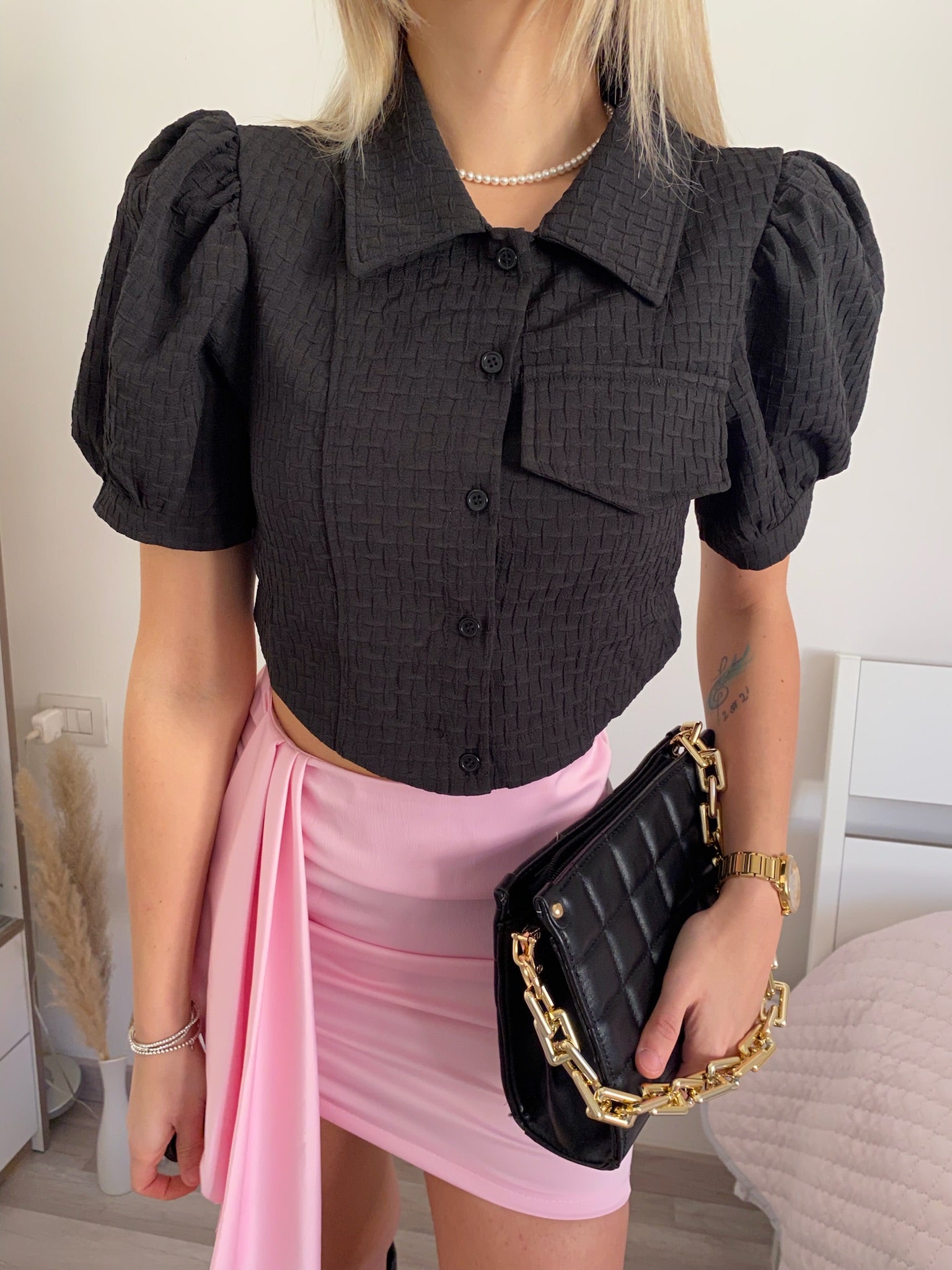 Camicia crop nera