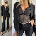 Completo giacca e pantalone frange paillettes nero
