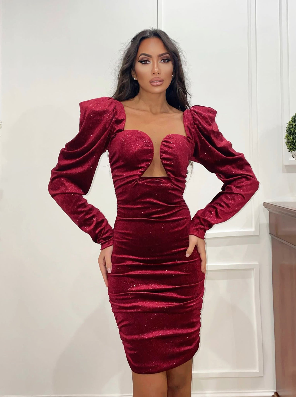 Abito sensual velluto glitter Bordeaux