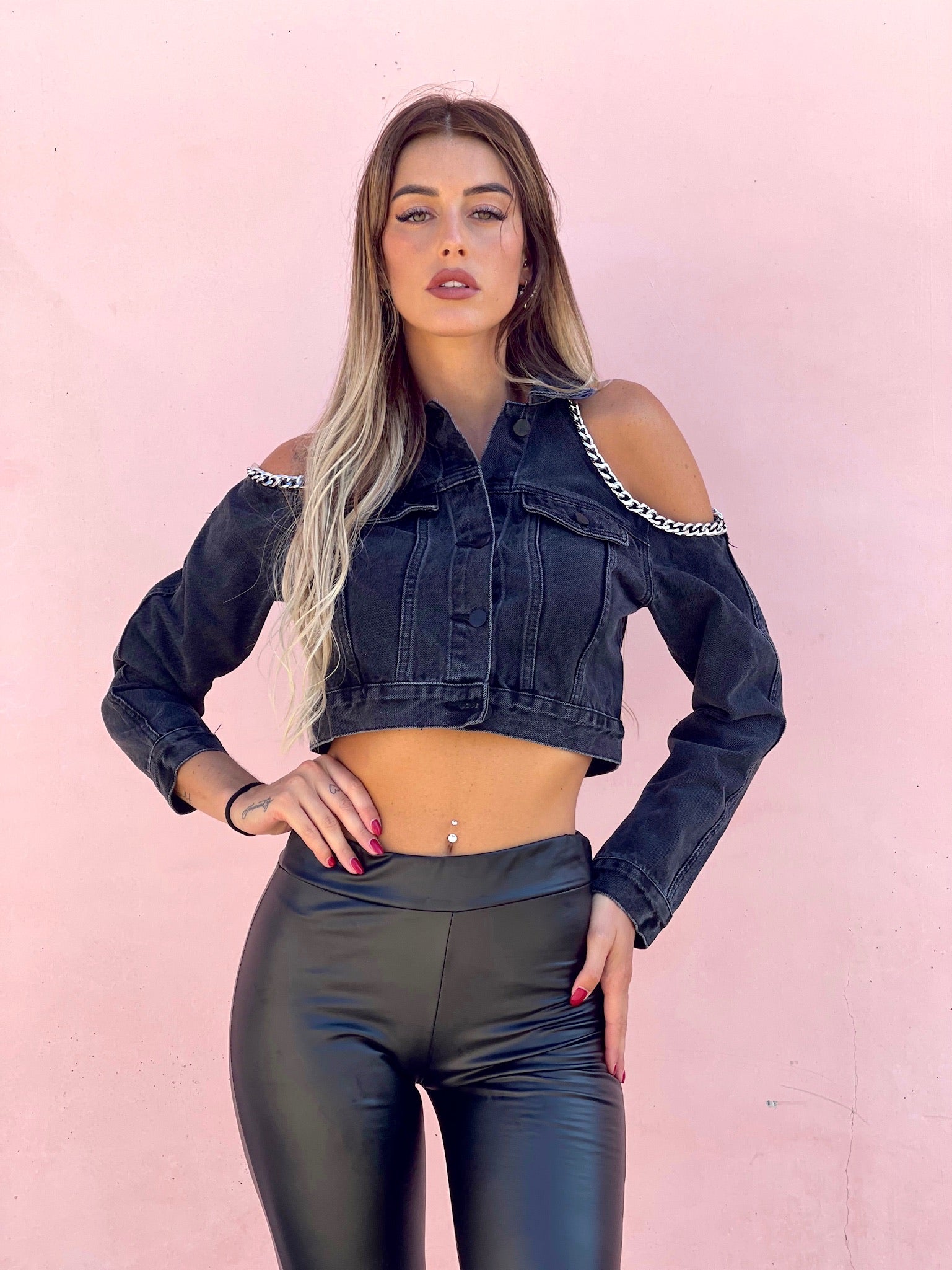 Giacca di jeans con catena argento