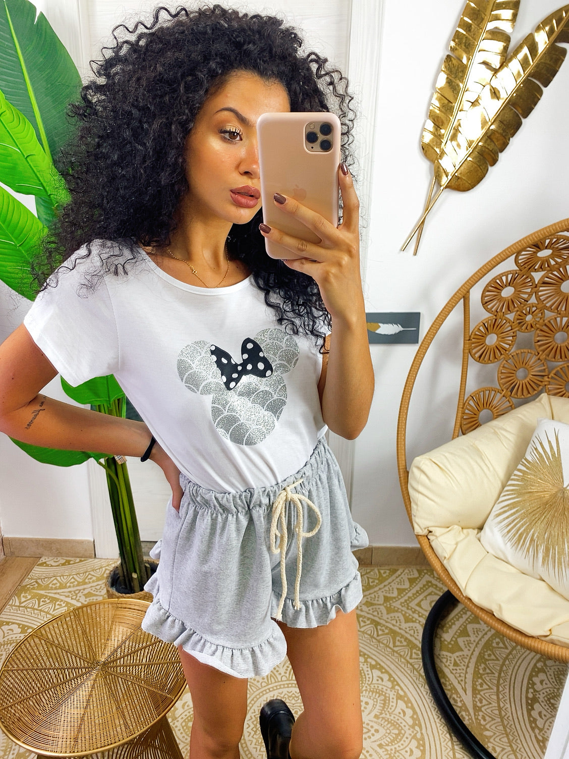 T-shirt con stampa glitter argento