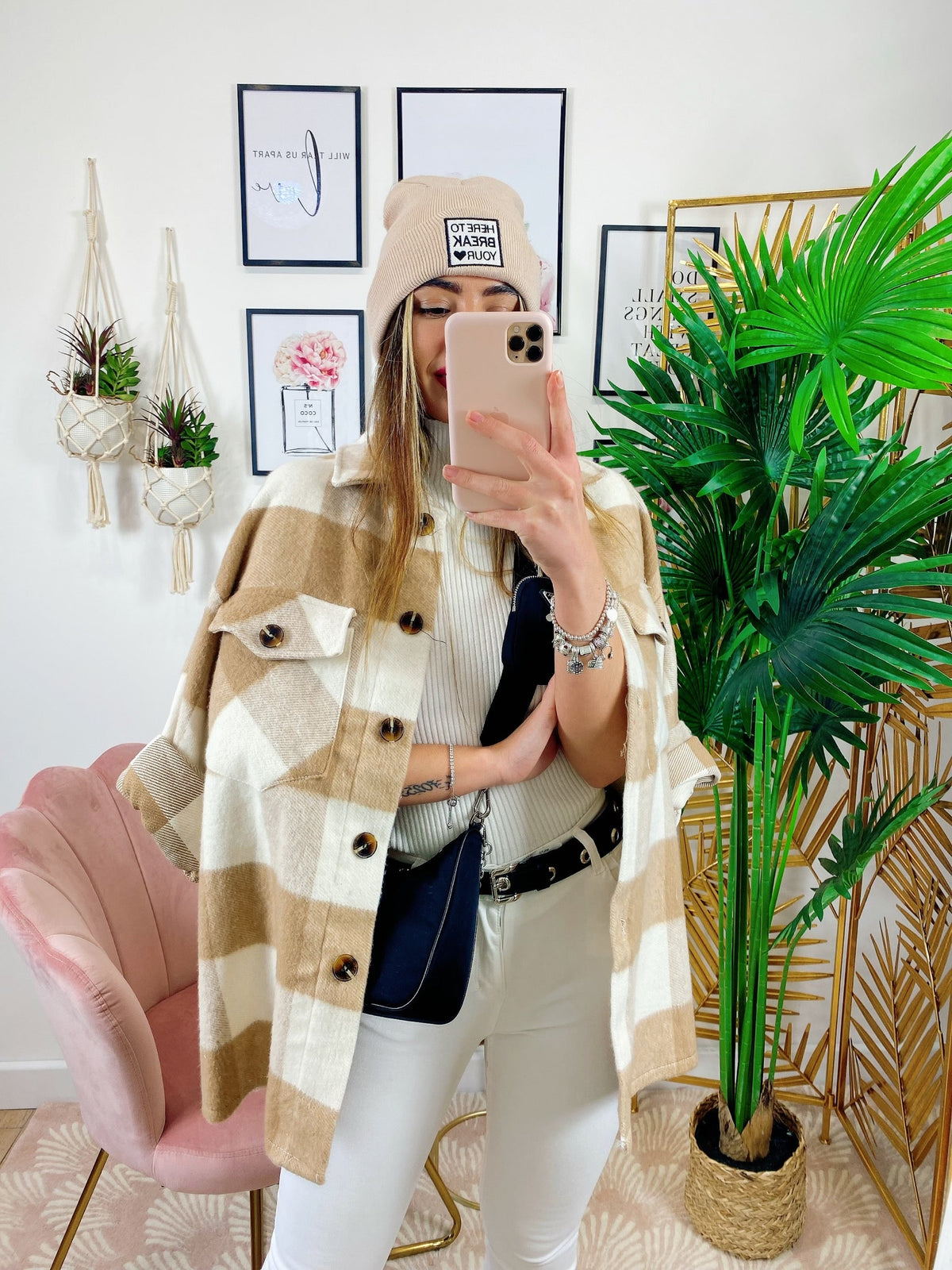 Giacca a quadri Beige con tasche