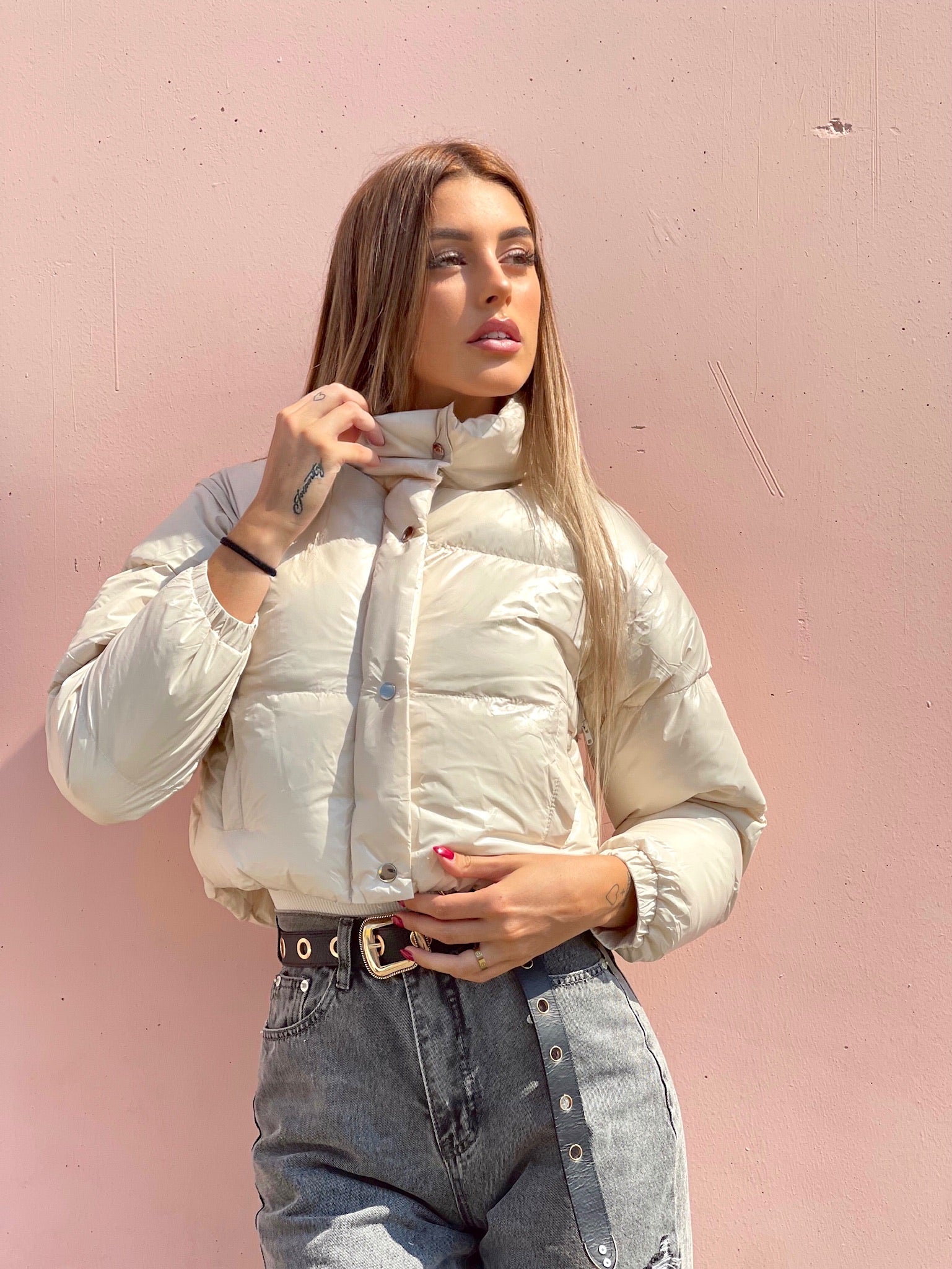 Piumino Crop beige
